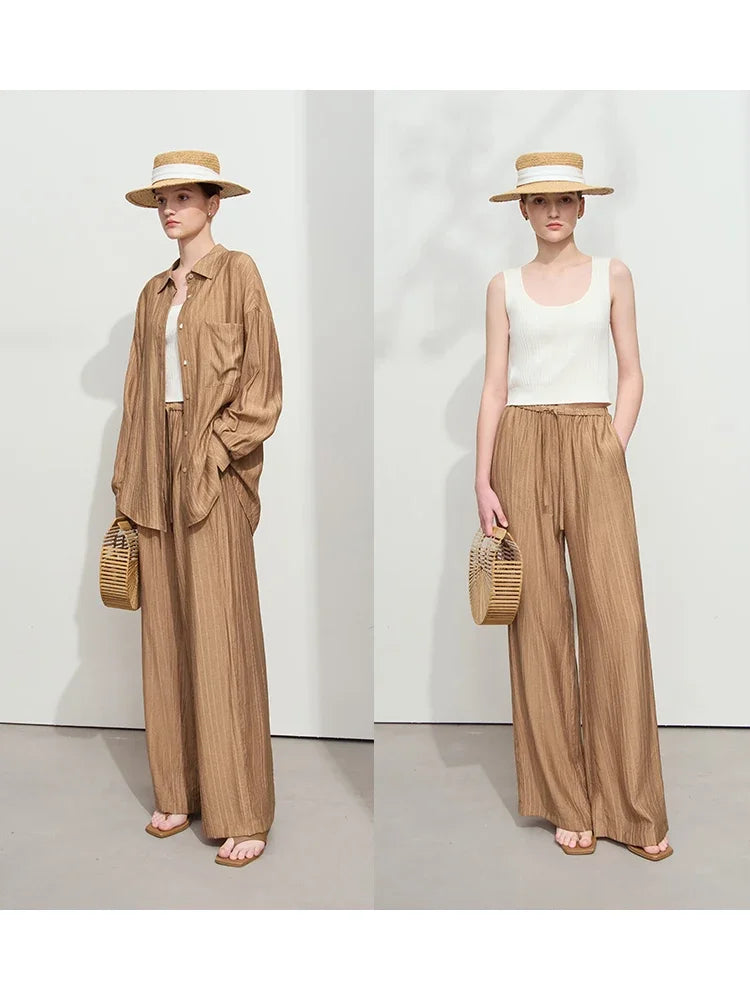 AMII Minimalism Shirt Pants For Women 2025 Spring New Casual Basic Shirt Sold Separate Straight Long Wide Leg Pants 12511048