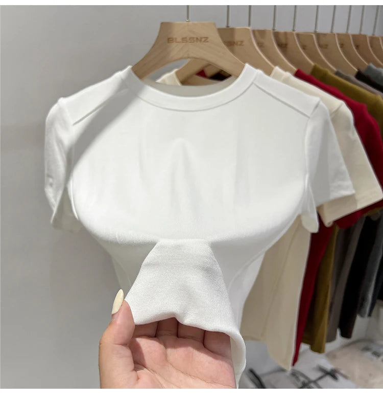 AOSSVIAO 2025 Summer white T-shirt Cotton female short-sleeved student versatile loose half-sleeve t-shirt Harajuku top trend