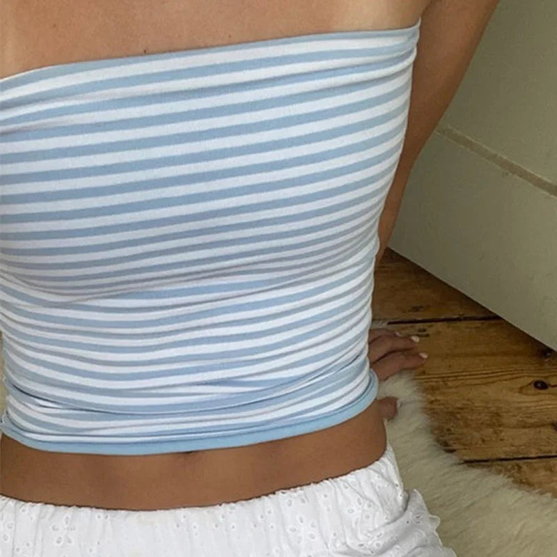Women's Strapless Cropped Tube Top Off-Shoulder Backless Mini Vest Summer Party Club Striped/Solid Short Tank 2025 New