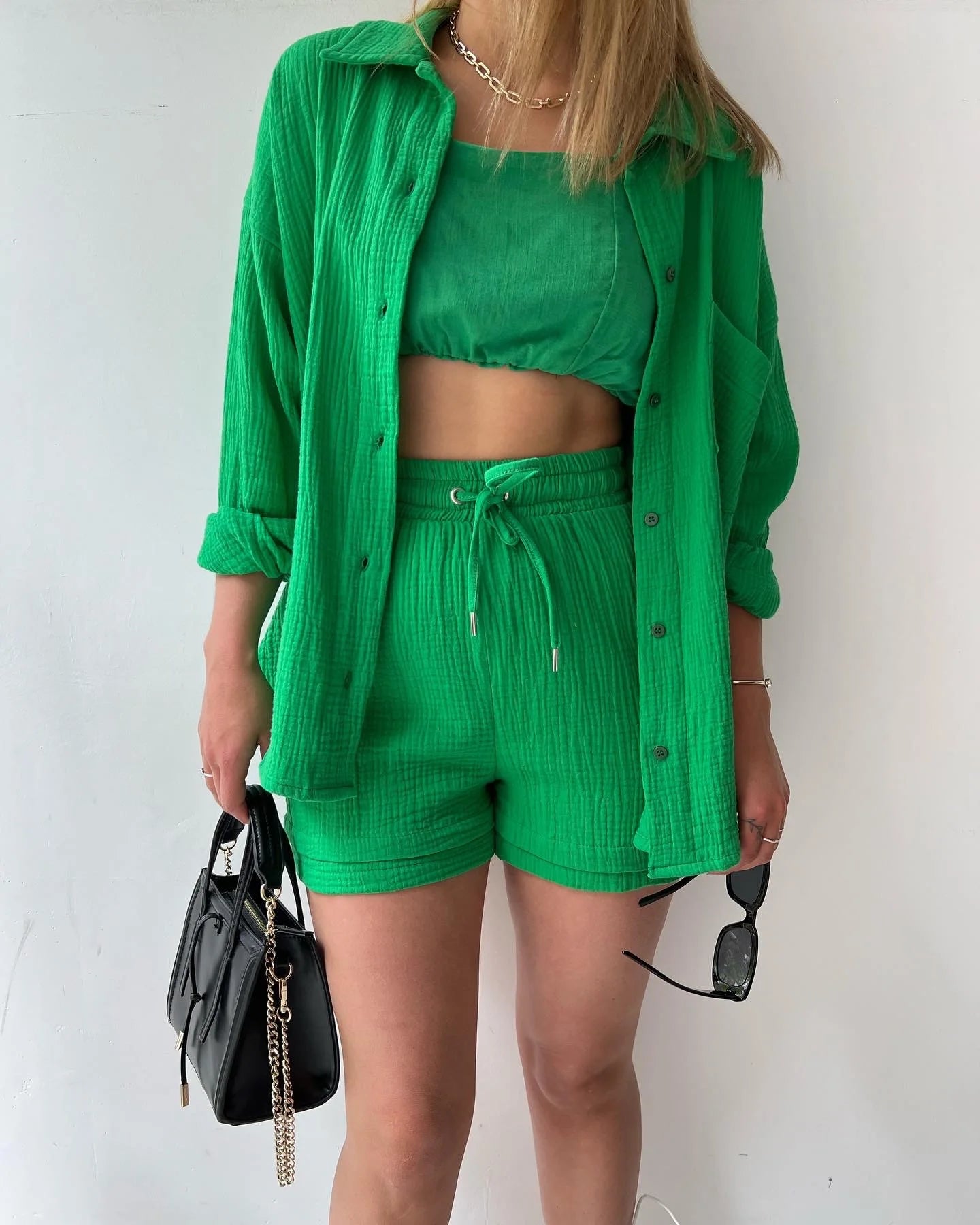 Solid Color Casual Loose Short Pants Sets For Women 2025 Elegant Summer Women's Two Pieces Suit Full Set Female Outfit Clothes
