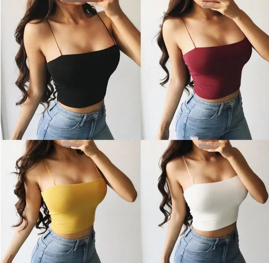 Hot Sale!Women Summer Camisole Crop Tops Sleeveless Slim Sling T-shirt Black White Bottoming Tanks Bra Underwear Vest Tops