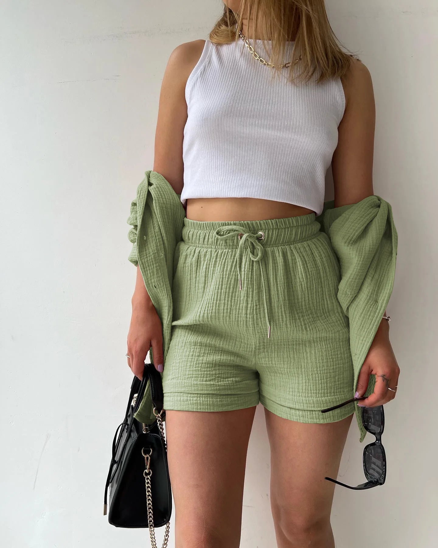 Solid Color Casual Loose Short Pants Sets For Women 2025 Elegant Summer Women's Two Pieces Suit Full Set Female Outfit Clothes