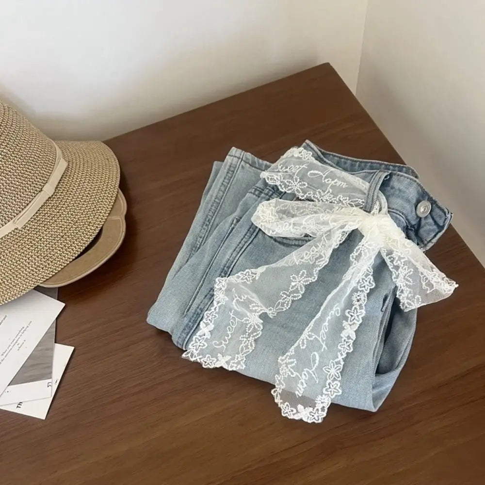 Unique Y2k Long Lace Waistband Bow Thin Lace Waist Belt Floral Tie Up Dress Jeans Belt Streetwear