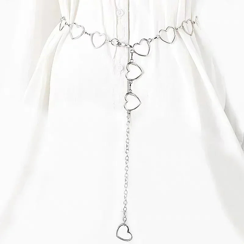 Women Fashion Belt Hip High Waist Gold Silver Narrow Metal Chain Chunky Fringes Crystal Diamond Waist Chain Corset Chain Belt