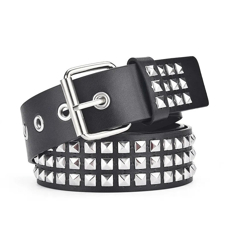 Fashion New Square Bead Rivet Belt Metal Pyramid Belt Men and Women Punk Hardware Jeans Belt Y2K Belt Designer Belt Women's Belt