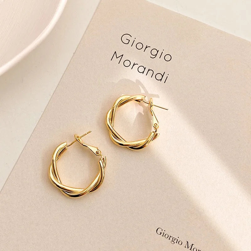 Trendy Gold Plated Geometric Gear Shape Circle Hoop Earrings for Women Girl Fashion Zircon Jewelry Buckle Type