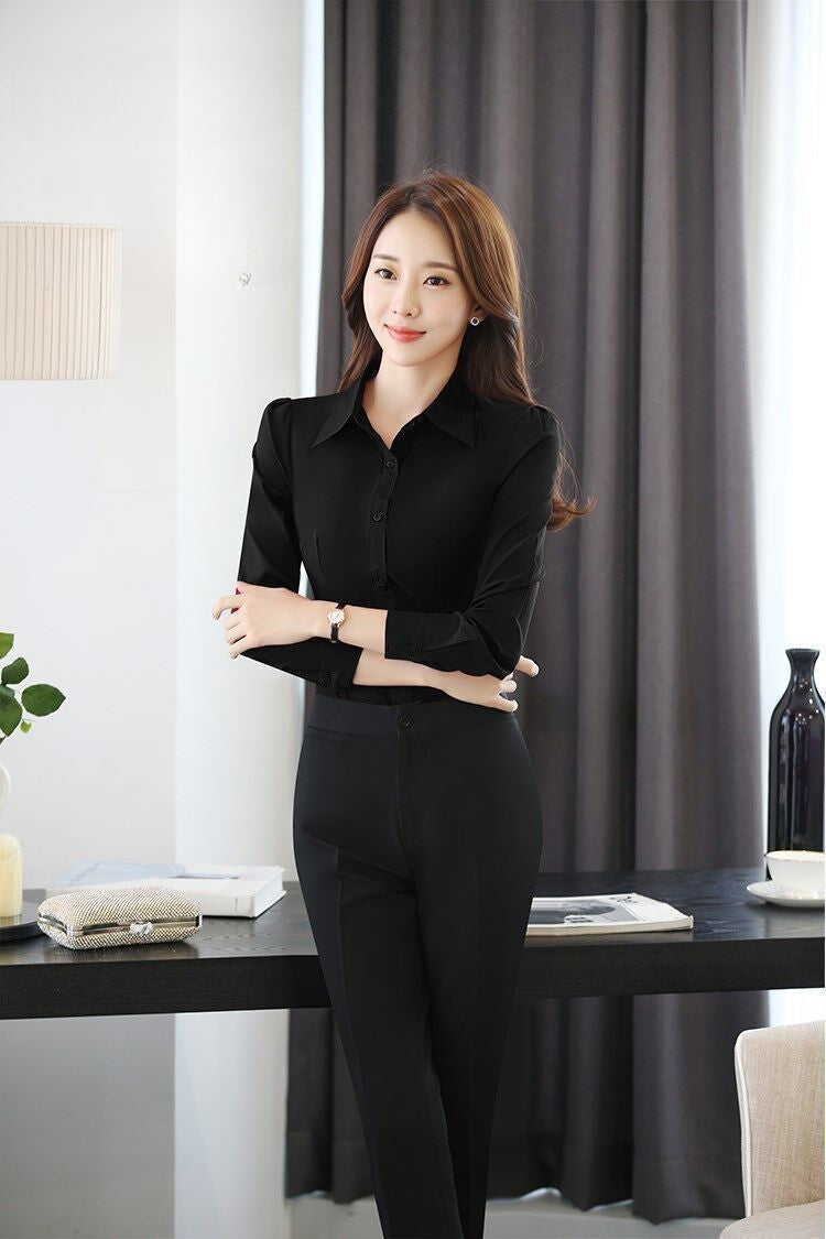 White Shirt Women Chiffon Dress Shirt Long Sleeve Blouses Slim Women Tops OL Korean Fashion Women Shirts Autumn Working Clothes