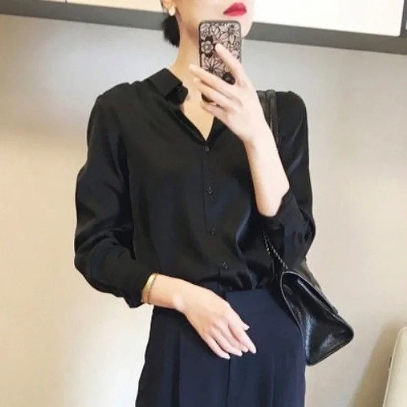 Silk Brown Clothes Wear To Work Office Outfits Long Sleeve Purple Spring Formal Tops for Women Satin Womens Shirt & Blouse Cool