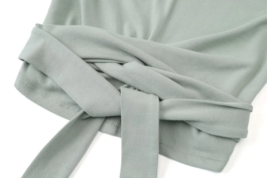 AS 2025 summer ribbing closed-fit wrap tops + Aline dress high Stretch matching sets