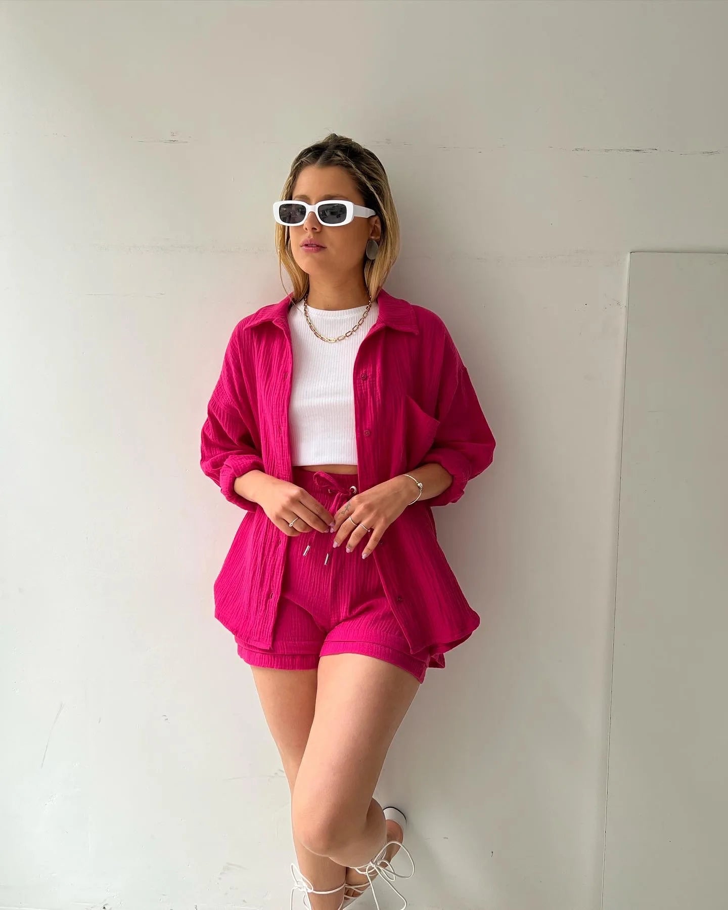 Solid Color Casual Loose Short Pants Sets For Women 2025 Elegant Summer Women's Two Pieces Suit Full Set Female Outfit Clothes