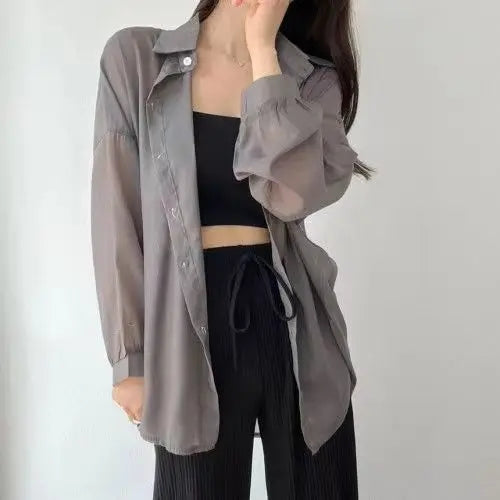 8 Colors Shirts Women Sheer Thin Chic Summer Simple Solid Sun-proof Temper Fashion Baggy All-match Basic Korean Style Clothes
