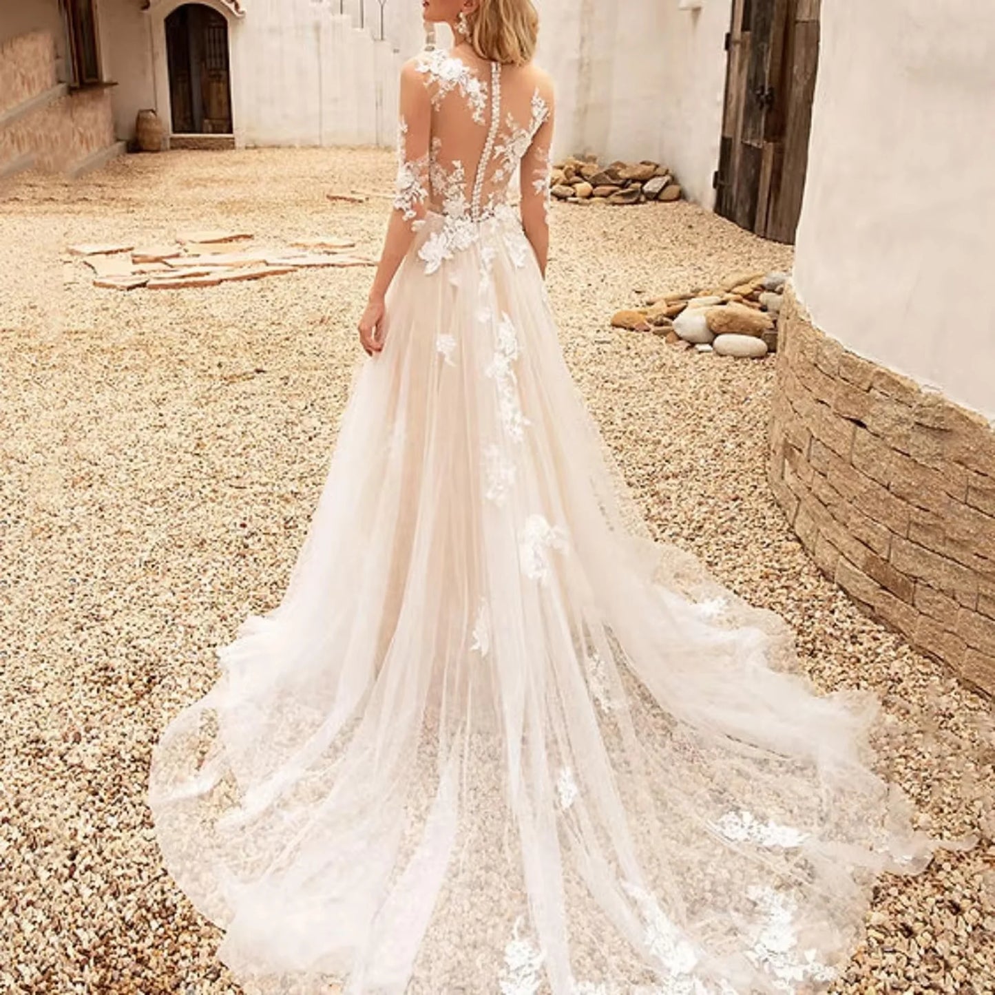 Boho A-Line Wedding Dress Applique O-Neck Bride Dress Tulle Illusion Luxury Bridal Gowns New Vestidos De Novia 2025 Customized