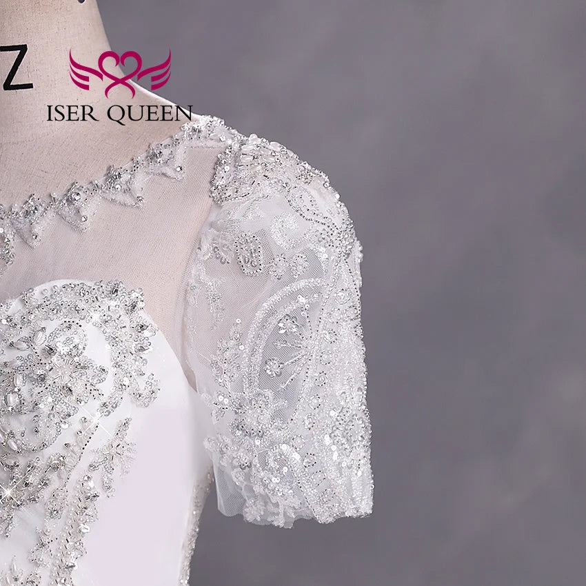 Customized Short Sleeves Sequin Tulle Wedding Dress For Woman 2025 Europe Fashion Wedding Party Dress Lace Appliques WX0397