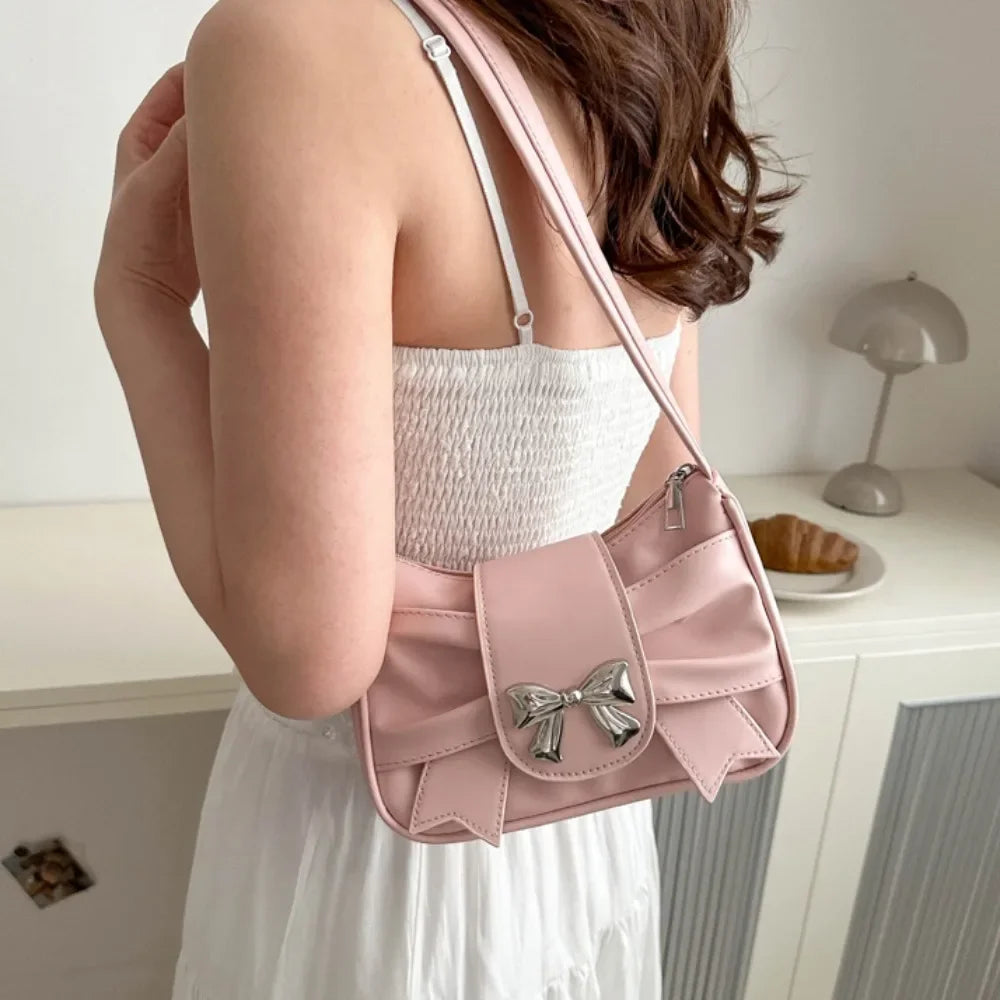 Trendy Bow Shoulder Bag Handbag Casual Underarm Bag Daily Commuting Bags PU Leather Lady Banquet Bag Business Women's Bags
