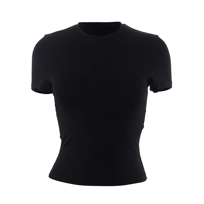 2025 Spring New Short Sleeve T-Shirt Women Solid Simple Casual Soft All-Match Hot Basic Crop Tops Tees Summer Fashion