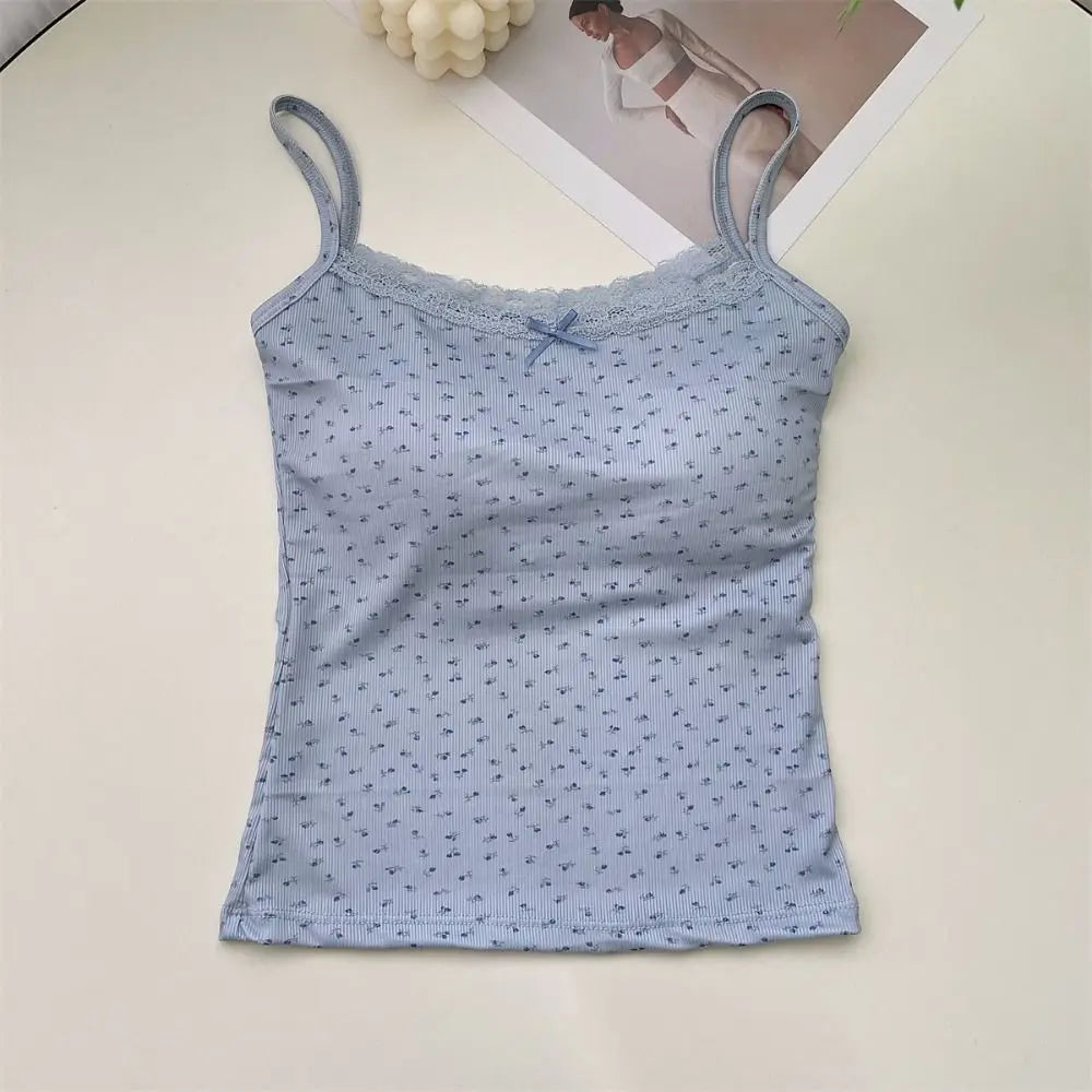 Elegant Lace Flower Print Camis 2024 Y2K Slim Sexy Vest Floral Tops One Size Floral Tank Tops Spring