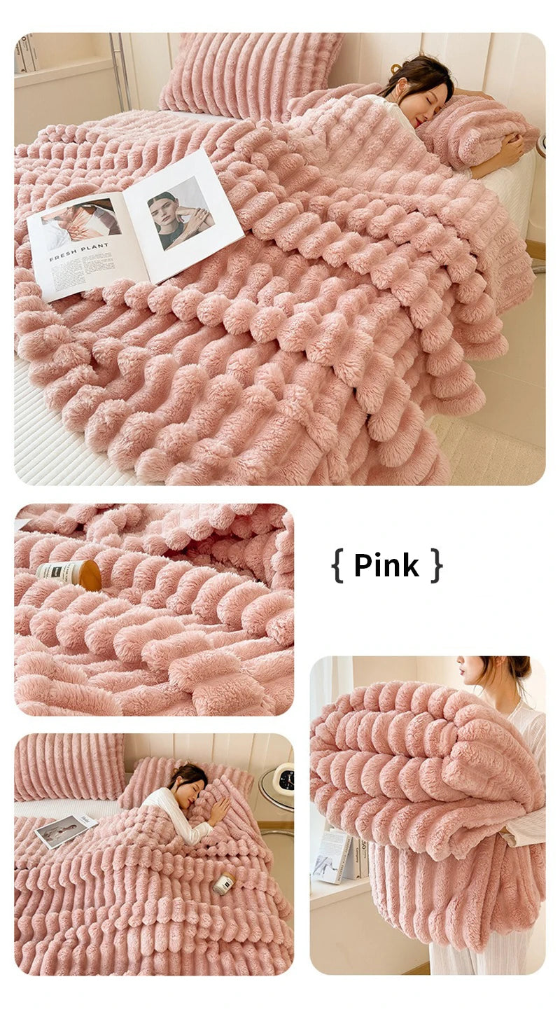 Light luxury Multifunctional Solid Color Rabbit Velvet Blanket Winter Thick Warm Flannel Used For Bedroom Living Room Blanket