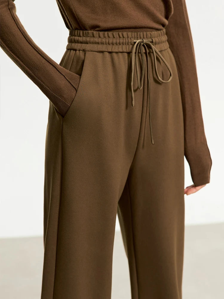 AMII Minimalism Casual Pants for Women 2025 Spring Wide Leg New Loose Vertical Elastic Waist Drawstring Sporty Trousers 12343338
