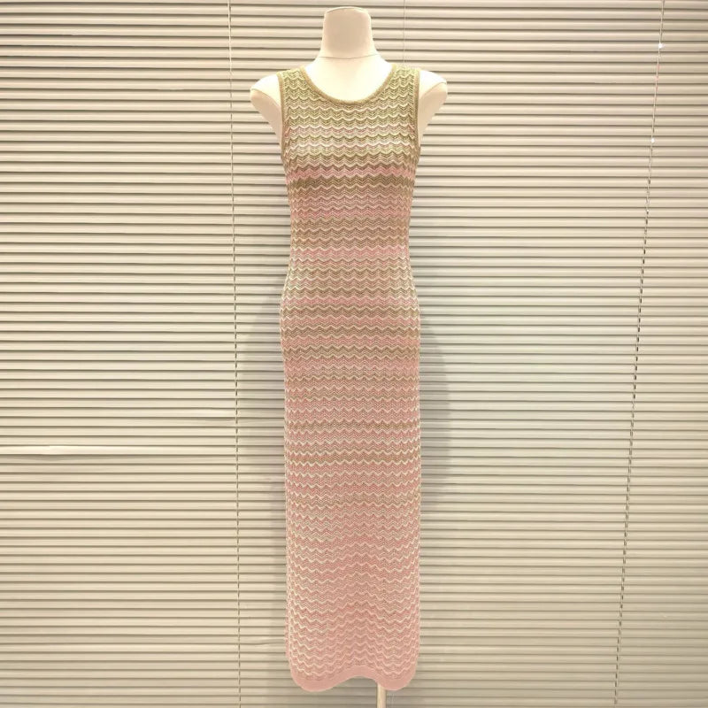 CHUJIE Women's Dress 2025 Spring/Summer New Design Gradually Changes Color, Fashion Elegant Slim Fit Round Neck Sleeveless Dress