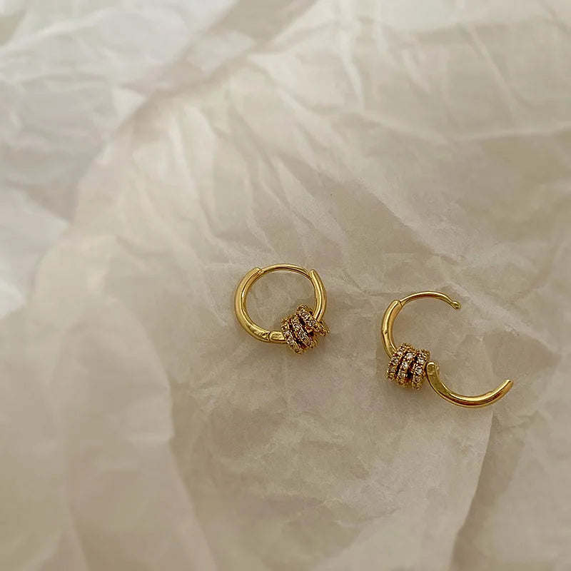 Trendy Gold Plated Geometric Gear Shape Circle Hoop Earrings for Women Girl Fashion Zircon Jewelry Buckle Type