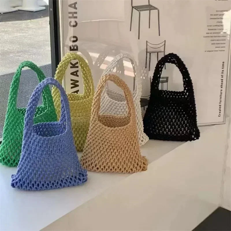 Women Fashion Small Crossbody Phone Bag Solid Color Hollow-out Woven Crochet Lightweight Braided Shoulder Handbag Crossbody Bags