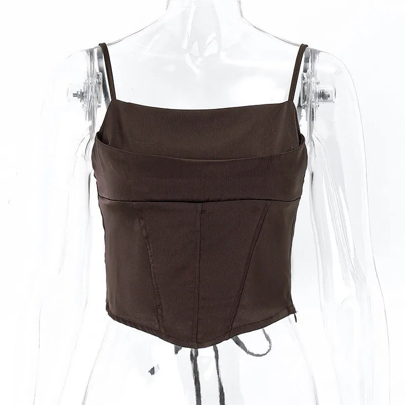 Spaghetti Strap Tank Top Sexy Backless Bandage Skinny Crop Tops 2023 Summer Elegant Lace Up Party Streetwear Women Camis