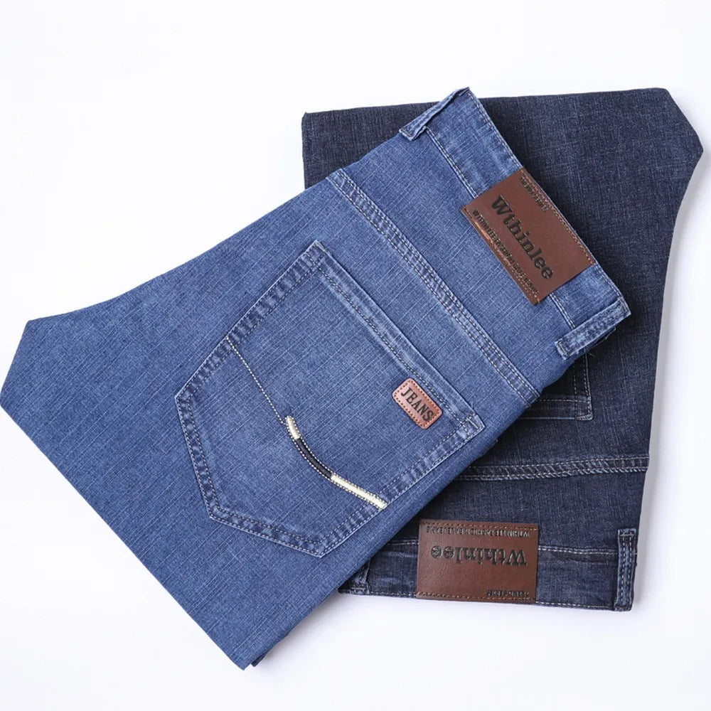 Summer Classic Shorts Jeans Men Denim Pants Straight Stretch Casual Cool Thin Knee Length Blue Fashion Brand Daily Trousers