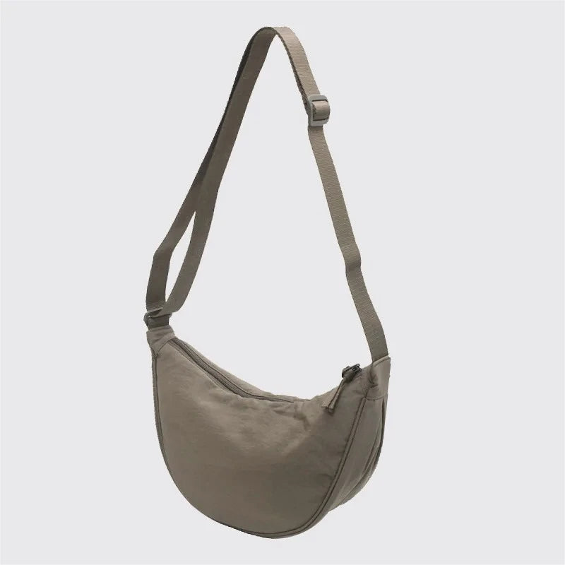 Solid Color Women's Portable Shoulder Bag Simple Female Nylon Cloth Padded Crossbody Bags Travel Purse Handbags Messenger Bag