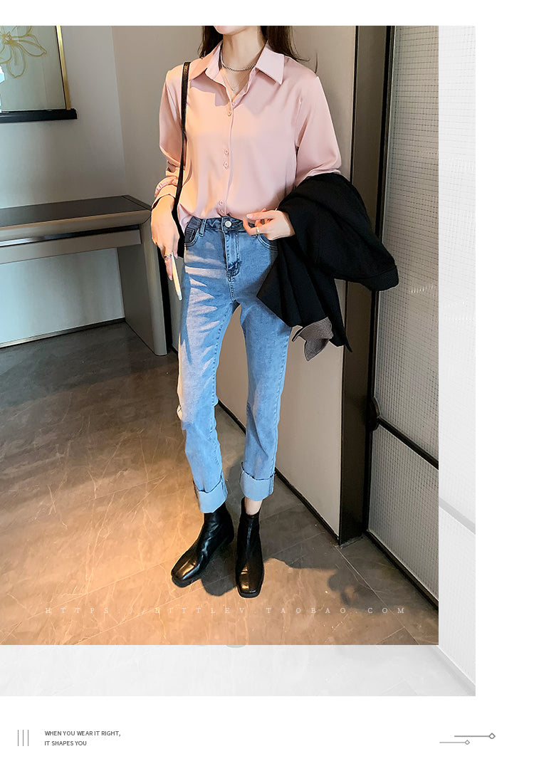 Spring Autumn Casual Chiffon Shirt Women Office Lady Shirts Fashion Female Long Sleeve Loose Solid Blouse Tops S-4XL