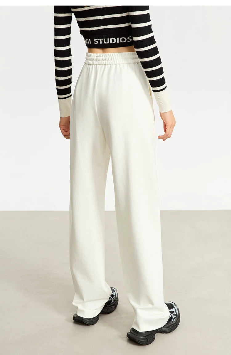 AMII Minimalism Casual Pants for Women 2025 Spring Wide Leg New Loose Vertical Elastic Waist Drawstring Sporty Trousers 12343338