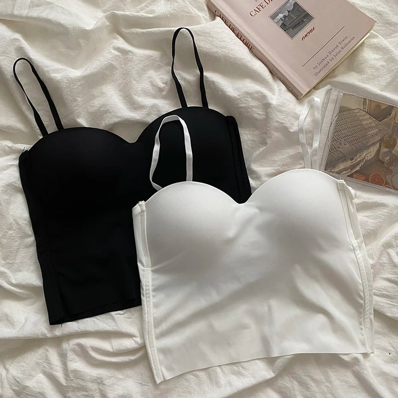 Hot Girls Thin Section Double Straps Solid Color Suspenders Inside Sport Vest Sexy Outer Wear Bottoming Slim Women Crop Tops Bra