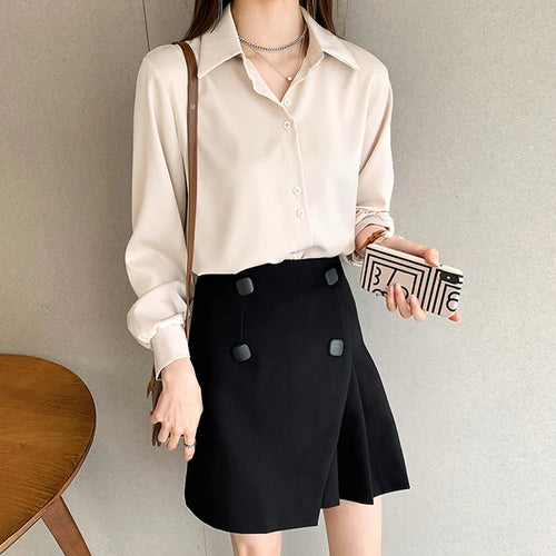 Spring Autumn Casual Chiffon Shirt Women Office Lady Shirts Fashion Female Long Sleeve Loose Solid Blouse Tops S-4XL