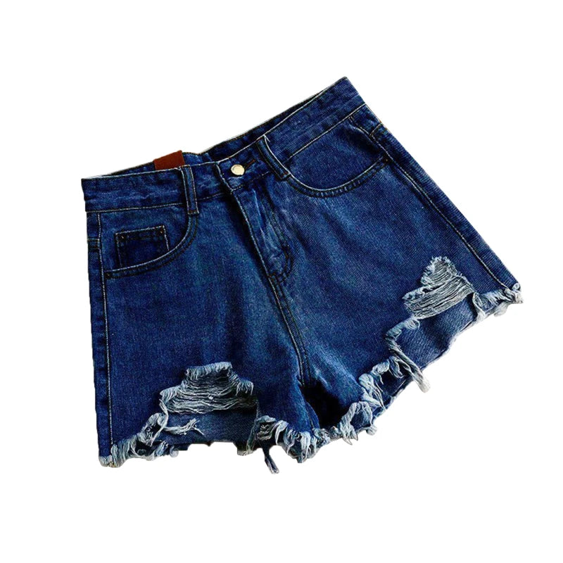 Korean Denim Holes Shorts For Women Fashion High WaistWide Leg Short Jeans Female Designer Casual Street Short 2024 New