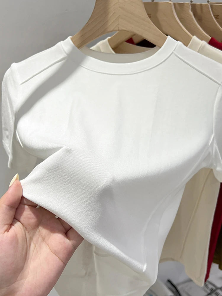 AOSSVIAO 2025 Summer white T-shirt Cotton female short-sleeved student versatile loose half-sleeve t-shirt Harajuku top trend