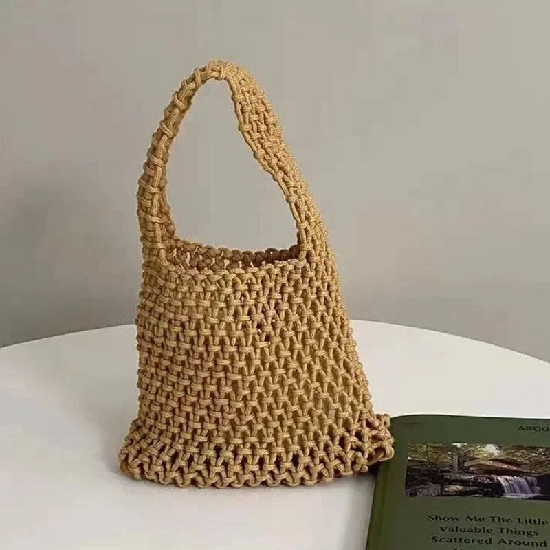 Women Fashion Small Crossbody Phone Bag Solid Color Hollow-out Woven Crochet Lightweight Braided Shoulder Handbag Crossbody Bags
