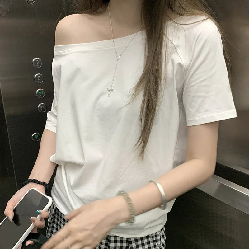 T-shirts Women Solid Simple Summer Casual Cleanfit Short Sleeve All-match Young Girls Streetwear Y2k Top Aesthetic Clothes Ins