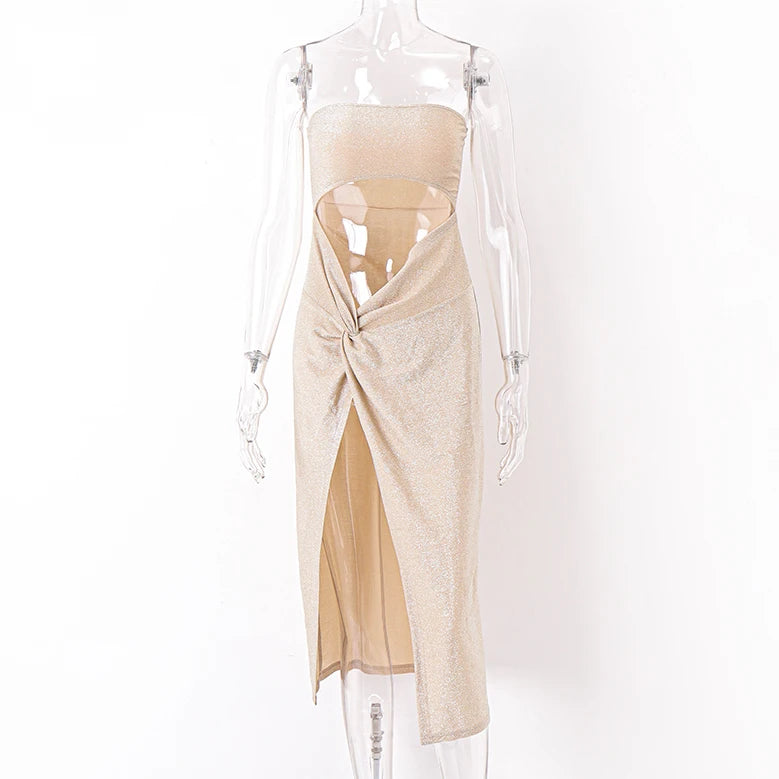 WhereMery Sexy Sleeveless Slit Dress Hollow Out Elegant Skinny Women Long Dresses Summer 2024 Fashion Ladies Party Club Vestidos