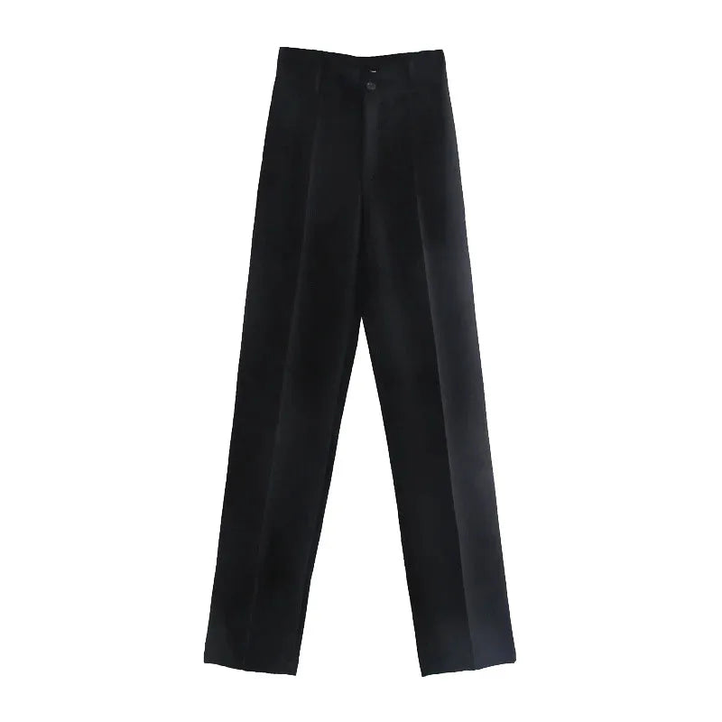 TRZA Women Chic Fashion Office Wear Straight Pants Vintage High Waist Zipper Fly Female Trousers Mujer