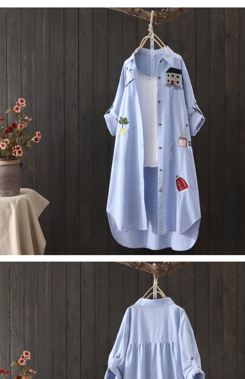 Women Cotton Embroidery Loose Long White Shirts 2025 Spring Autumn New Casual Office Lady Blouse Female Top Loose shirt