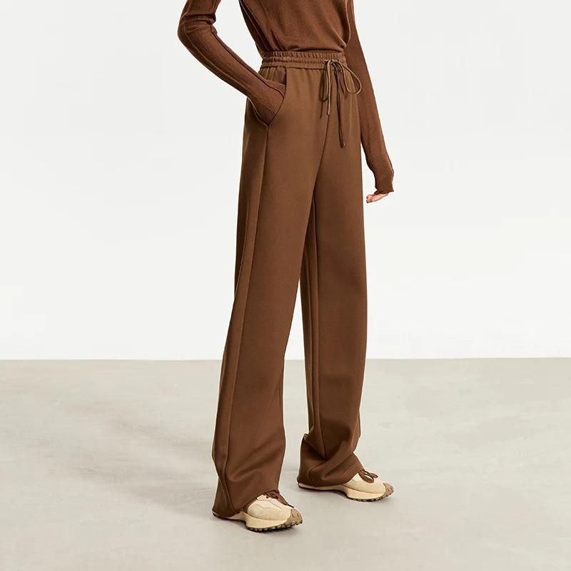 AMII Minimalism Casual Pants for Women 2025 Spring Wide Leg New Loose Vertical Elastic Waist Drawstring Sporty Trousers 12343338