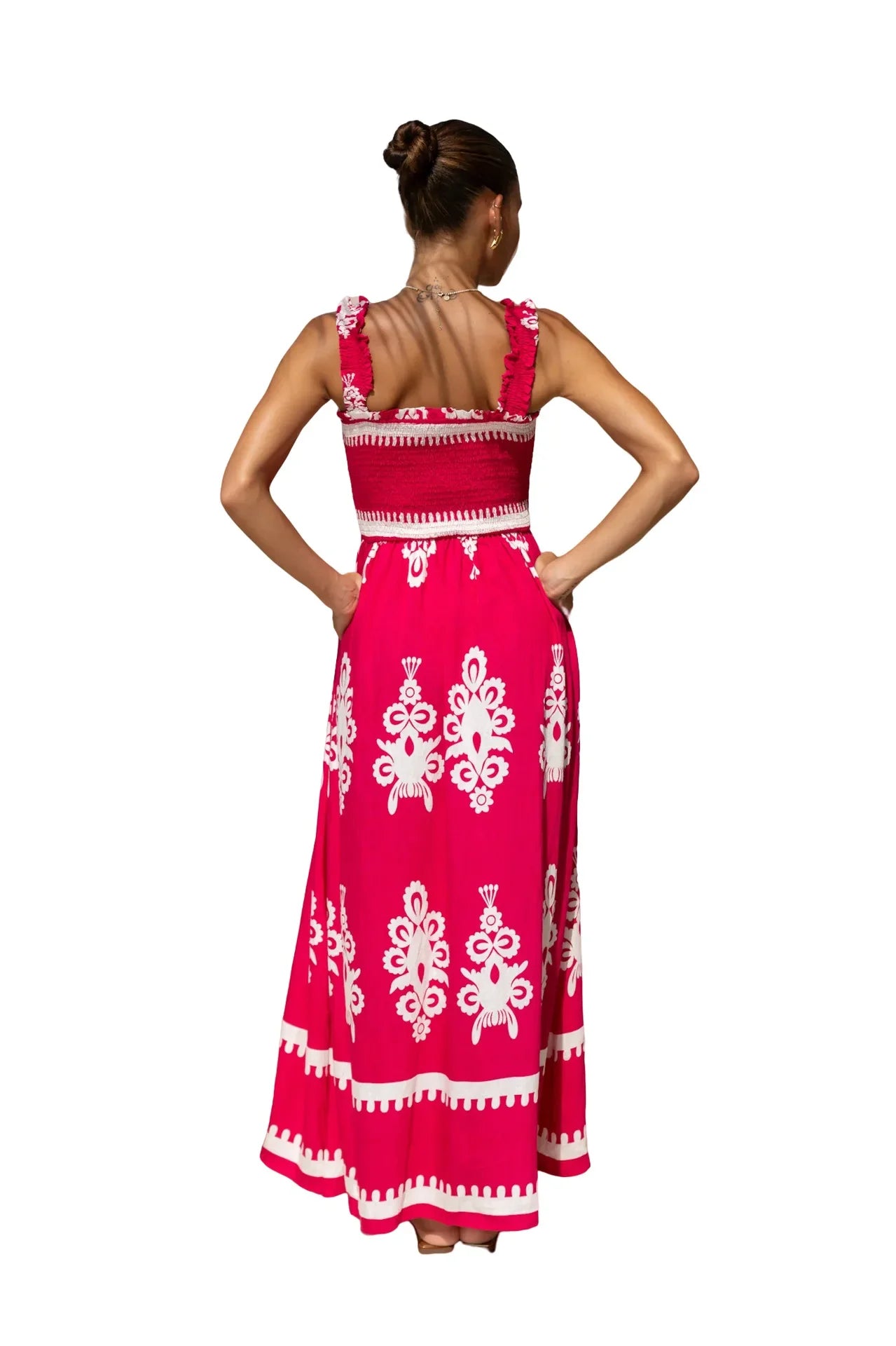 2025 Summer Fashion New Women's Bohemian Style Dress Beach Vacation Printed Strap Fold A-line Length Dress
