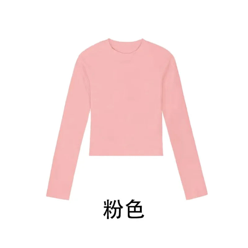 Cotton O Neck Long Sleeve Shirt Women Sexy Cropped Tops 2024 Autumn Black Casual Skinny Slim Basic Woman T Shirts White Clothing