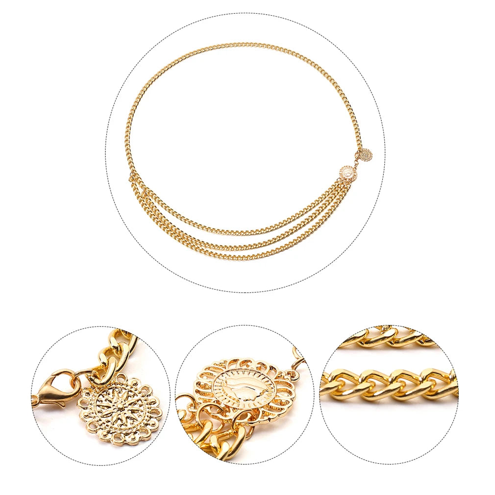 Women Fashion Belt Hip High Waist Gold Silver Narrow Metal Chain Chunky Fringes Crystal Diamond Waist Chain Corset Chain Belt