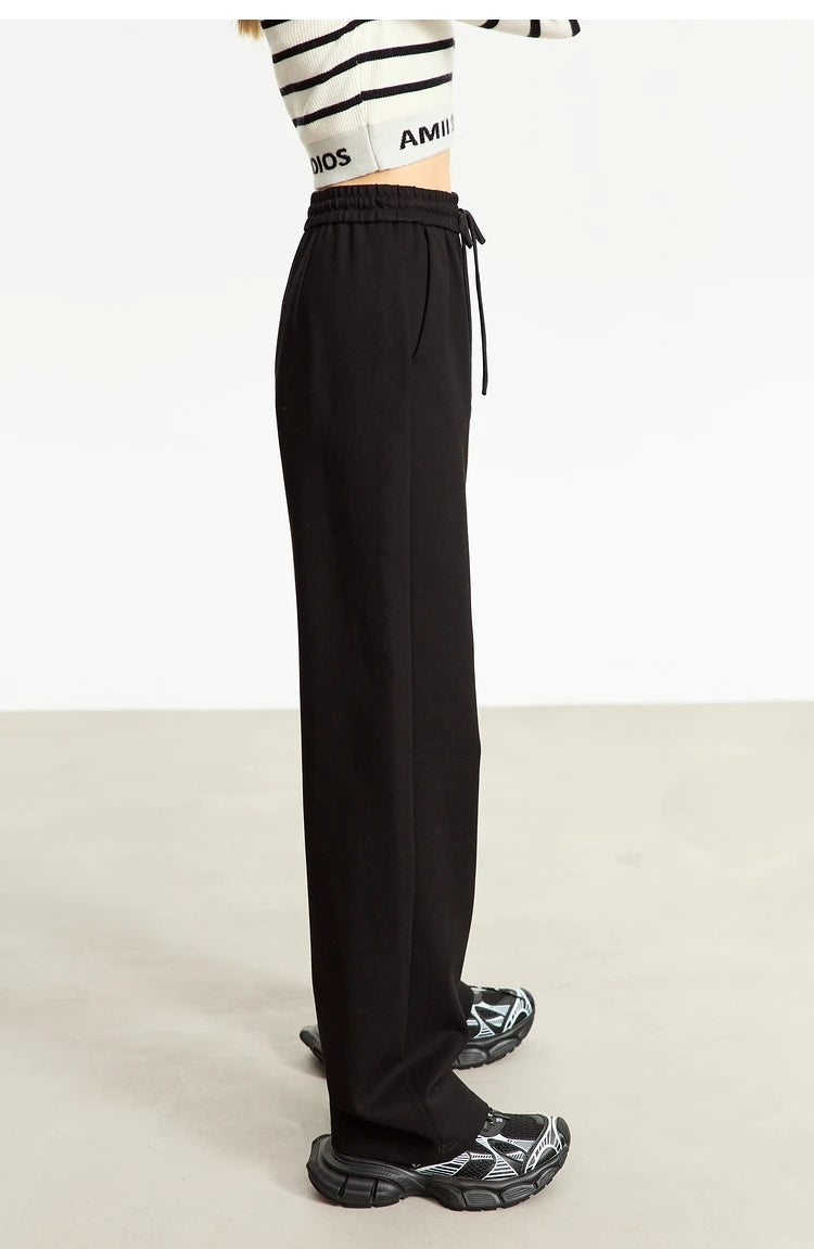 AMII Minimalism Casual Pants for Women 2025 Spring Wide Leg New Loose Vertical Elastic Waist Drawstring Sporty Trousers 12343338