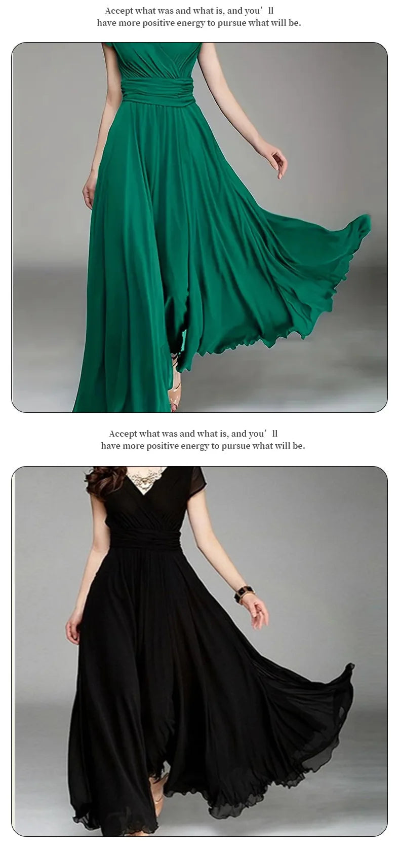 Women's Short-Sleeved Chiffon Evening Dress, Female Party Dress, Monochromatic, Bohemian, Long, Elegant, New, 2022