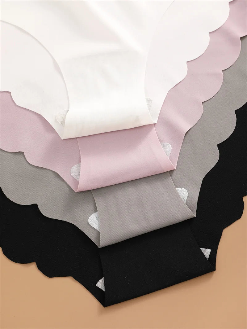 Ice Silk Seamless Panties 4PCS/Set Women's Briefs Solid Color Elastic Underwear Female Ultra Thin No Trace Wavy Side Panties