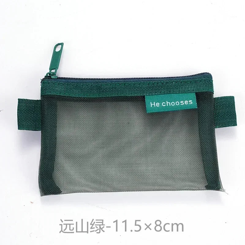 Small Square Solid Color Coin Bag Nylon Mesh Lipstick Key Earphone Organizer Holder Bus Bank ID Credit Cards Pouch Case Storage