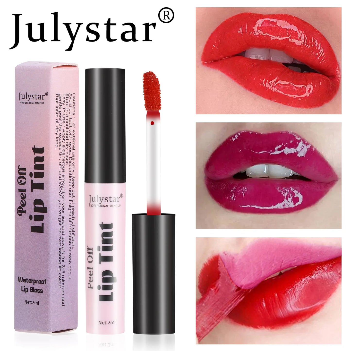 Julystar Peel Off Liquid Lipstick 6 Color Waterproof Lasting Matte Pink Lip Gloss Moisturizer Tear-off Lip Stain Cosmetic Makeup