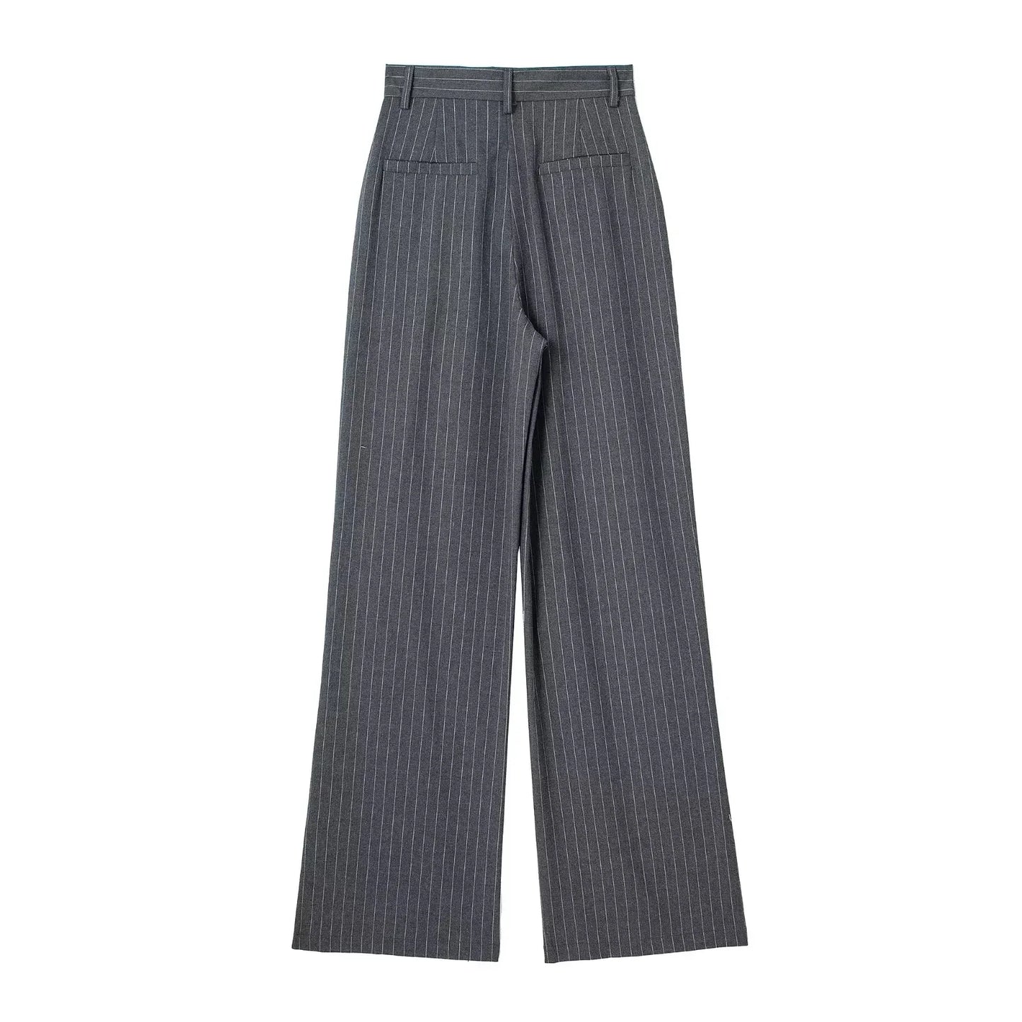 TRAF Women's Formal Pants Office Wear Women Striped Grey Black Pants Woman High Waist Baggy Suit Pants Casual Wide Leg Trousers