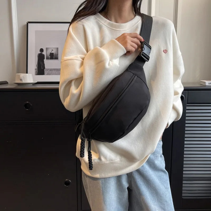 Waist Bag Women New Canvas Leisure Portable Zipper Korean Style Canvas Chest Bag Shoulder Bag Waist Bag Sports